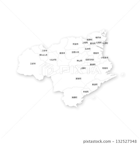 Tokushima prefecture and municipality blank map 132527348