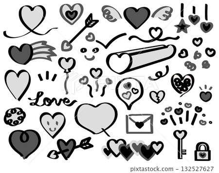 Hand drawn monochrome illustration of heart icon set 132527627