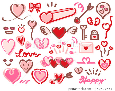 手繪心形圖示集彩色插圖 132527635