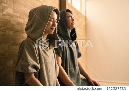 Young couple sweating in the sauna Beauty image 132527783