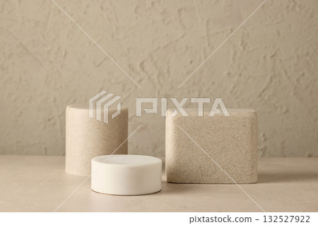 various podiums on beige background various podiums on beige background 132527922