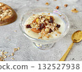 Yogurt topped with nuts and dried fruits. A healthy and nutritious breakfast. 132527938