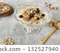 Yogurt topped with nuts and dried fruits. A healthy and nutritious breakfast. 132527940