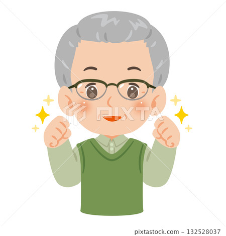 一位老年男子雙手握拳，上半身示意圖 132528037