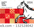 Japanese 2026 New Year's materials: Horses on a checkered pattern with various patterns 132528042