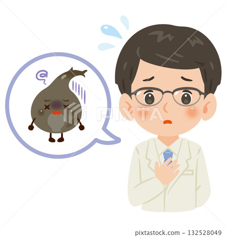 Unhealthy hair root character and a male doctor in a white coat, upper body illustration 132528049
