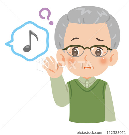 聽力障礙老年男子上半身插圖 132528051