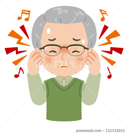 Senior man suffering from tinnitus upper body illustration Senior man suffering from tinnitus upper body illustration 132528052
