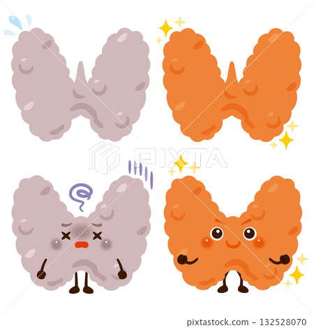 A character with a sluggish thyroid gland and a character with a healthy thyroid gland A character with a sluggish thyroid gland and a character with a healthy thyroid gland 132528070