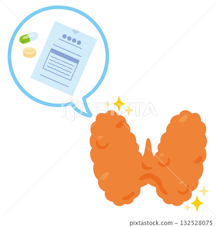 Illustration of a healthy thyroid gland with medication Illustration of a healthy thyroid gland with medication 132528075