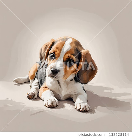 一張可愛的比格犬幼崽躺著的插圖 一張可愛的比格犬幼崽躺著的插圖 132528114