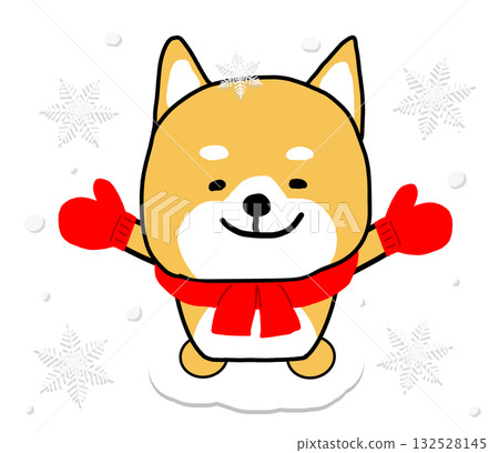 下雪天,柴犬很高興能戴著紅色手套和圍巾。 下雪天,柴犬很高興能戴著紅色手套和圍巾。 132528145