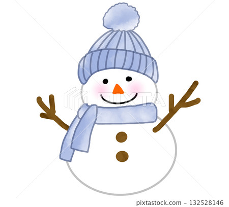 戴著灰色羊毛帽和圍巾的微笑雪人 戴著灰色羊毛帽和圍巾的微笑雪人 132528146