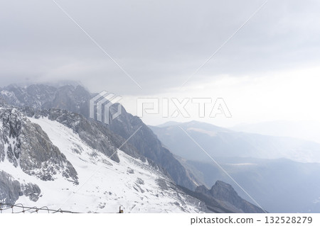 Beautiful view of Jade Dragon Snow Mountain (or Mt. Yulong) in Yulong Naxi Autonomous County, Lijiang, in Yunnan province, China. 132528279
