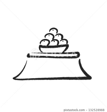 Simple ink painting of a kotatsu and mandarin oranges, winter vacation, hand-drawn, monochrome Simple ink painting of a kotatsu and mandarin oranges, winter vacation, hand-drawn, monochrome 132528988