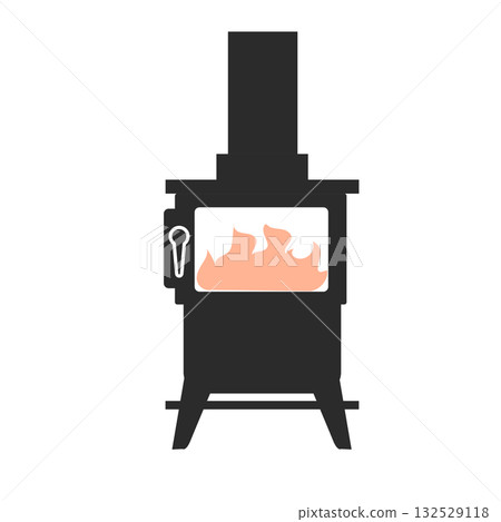 Stock Illustration: Vector illustration of a cast iron wood stove 132529118