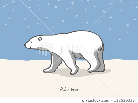 Cute polar bear illustration - Winter design material of a polar bear walking in the snow 132529332
