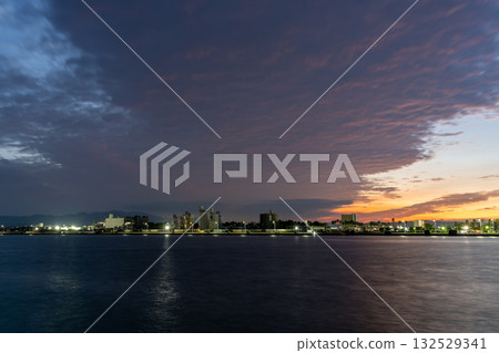 Miyazaki Port and the quiet sea at dusk 132529341