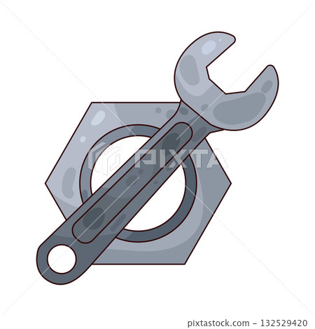 illustration of Wrench and Nut 132529420
