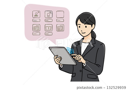 Businesswoman operating a tablet (upper body, simple color) Businesswoman operating a tablet (upper body, simple color) 132529939