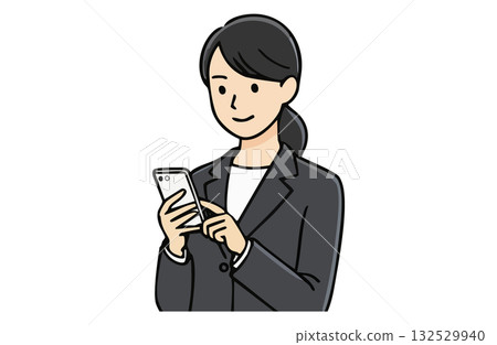 Businesswoman operating a smartphone (upper body, simple color) Businesswoman operating a smartphone (upper body, simple color) 132529940
