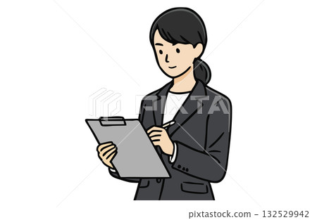 職業婦女正在填寫文件板(上半身,純色) 職業婦女正在填寫文件板(上半身,純色) 132529942