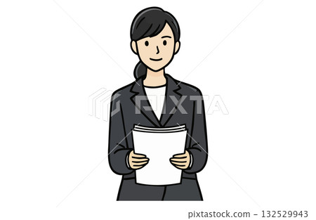 女商人正在分發一疊文件（上半身像，純色） 132529943