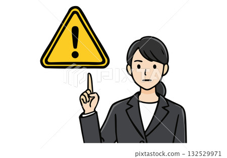 一位女商人舉起食指發出警告，旁邊有一個禁止圖標（上半身，純色） 132529971