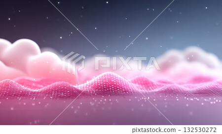 Digital pink cloud computing concept with glowing grid and security particles in futuristic technology background 132530272