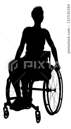 Silhouette of Man Sitting in Wheelchair Upright 132530384