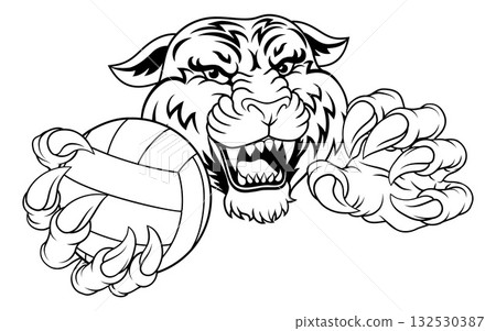 Tiger Volleyball Volley Ball Animal Sports Mascot 132530387