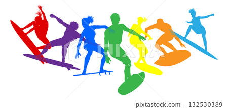 Surfer Surfboard Surfers Men Women Silhouettes Surfer Surfboard Surfers Men Women Silhouettes 132530389