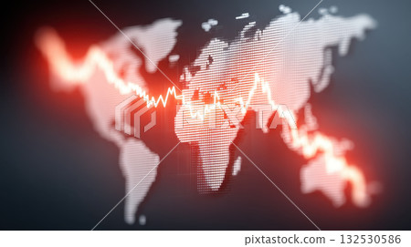 Economic slowdown reflected in global data trend with sharp decline line over world map symbolizing financial challenges and market instability in international economy Economic slowdown reflected in global data trend with sharp decline line over world map symbolizing financial challenges and market instability in international economy 132530586