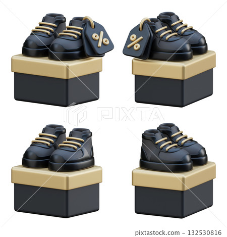 cartoon style black friday sneakers with sale tag 3D graphic 132530816