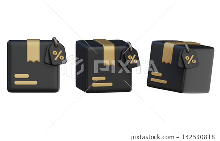 cartoon style black friday black Package Box with discount tag 3D graphic cartoon style black friday black Package Box with discount tag 3D graphic 132530818