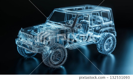 Digital 3d wireframe model of off-road car for automotive design and engineering visualization 132531093