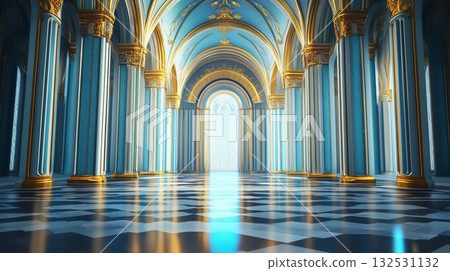 Grand palace blue interior of a historic hall with intricate designs and vibrant colors Grand palace blue interior of a historic hall with intricate designs and vibrant colors 132531132