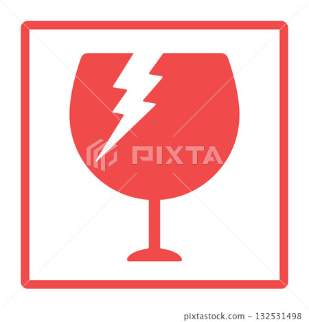 Broken glass icon in a square frame - Fragile warning sign and non-burnable garbage image material 132531498