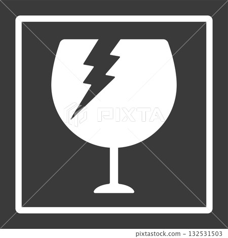 Broken glass icon in a square frame - Fragile warning sign and non-burnable garbage image material Broken glass icon in a square frame - Fragile warning sign and non-burnable garbage image material 132531503