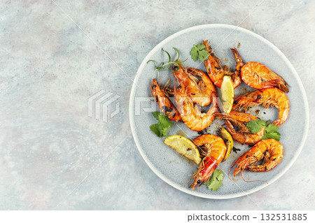 Fried langoustines in spices. Fried langoustines in spices. 132531885