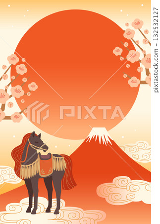 Mount Fuji and the Chinese Zodiac Background - New Year's Cards for the Year of the Horse Mount Fuji and the Chinese Zodiac Background - New Year's Cards for the Year of the Horse 132532127