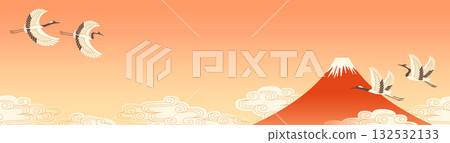 Mount Fuji and crane background Japanese New Year material Mount Fuji and crane background Japanese New Year material 132532133