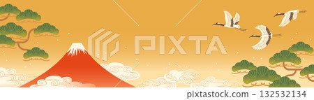 Mount Fuji and crane background Japanese New Year material Mount Fuji and crane background Japanese New Year material 132532134