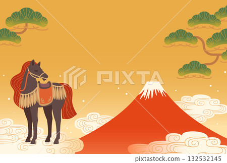 Mount Fuji and the Chinese Zodiac Background - New Year's Cards for the Year of the Horse 132532145