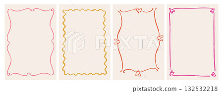 Hand-drawn vintage cards with frames for Valentine s Day, weddings, and invitations. Vector illustration. Playful sketch-style frames. 132532218