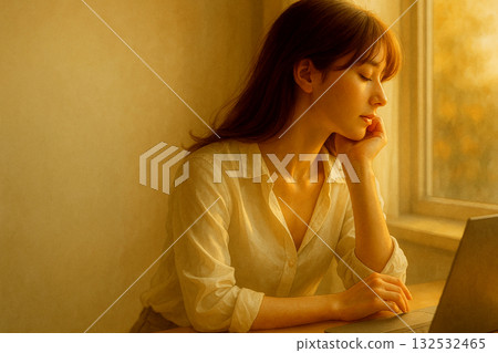 秋日午後柔和光線下的女人剪影 秋日午後柔和光線下的女人剪影 132532465