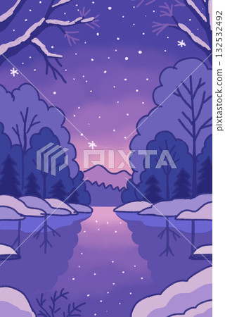 Fantasy landscape of winter forest with water surface Fantasy landscape of winter forest with water surface 132532492