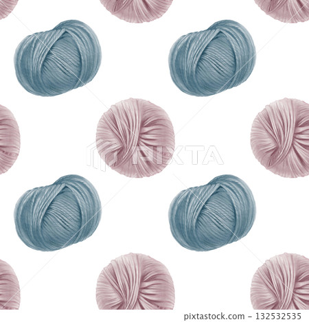 Round yarn balls in seamless pattern blue and pink colors for a gender reveal party as a symbol of a boy or girls birth .It holds the warmth and coziness of a home hearth.Watercolor illustration Round yarn balls in seamless pattern blue and pink colors for a gender reveal party as a symbol of a boy or girls birth .It holds the warmth and coziness of a home hearth.Watercolor illustration 132532535