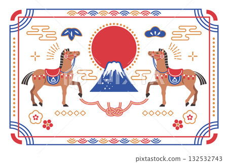 2026 Year of the Horse Horse and Mt. Fuji Simple New Year's Card Template Horizontal 2026 Year of the Horse Horse and Mt. Fuji Simple New Year's Card Template Horizontal 132532743