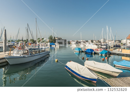Harbor with boats, Romanshorn, Lake Constance, Canton of Thurgau, Switzerland 132532820